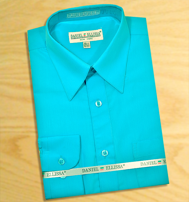 Daniel Ellissa Solid Aqua Blue Cotton Blend Dress Shirt With Convertible Cuffs DS3001